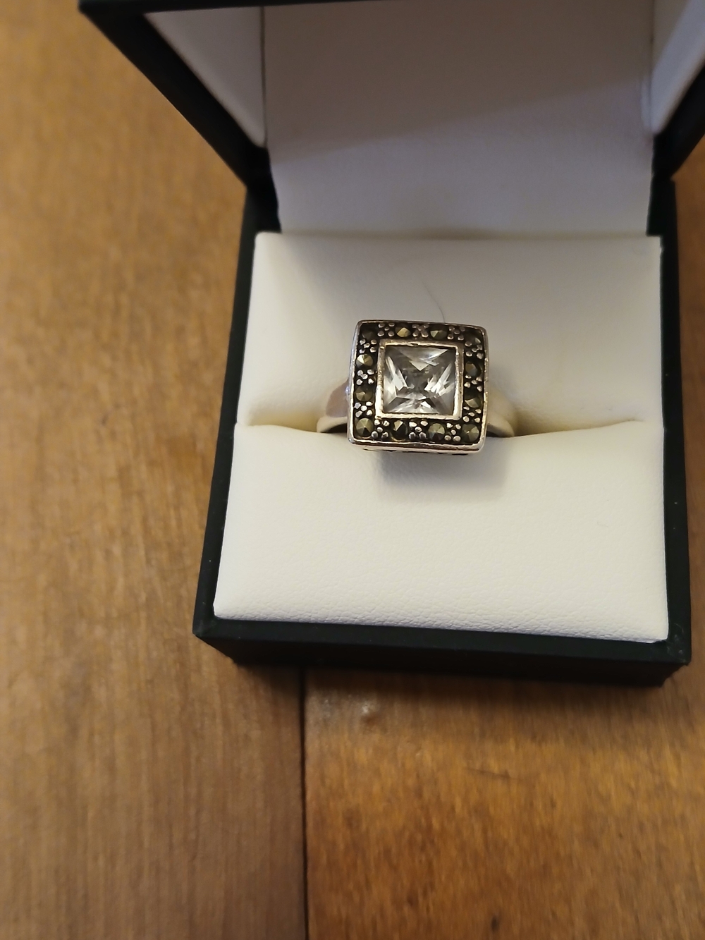 Sterling Silver Square Clear Stone Ring - Silver